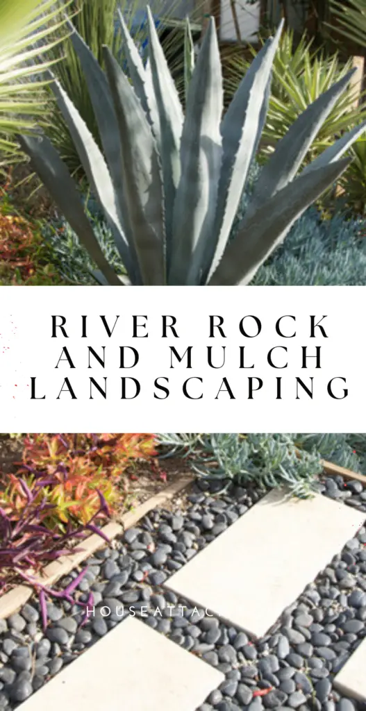 River rock and mulch landscaping