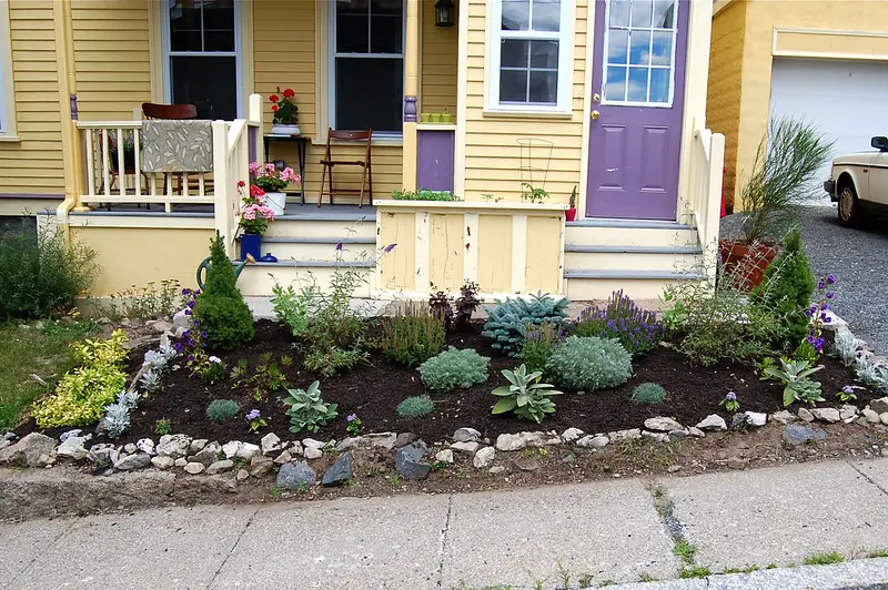 front lawn with mulch