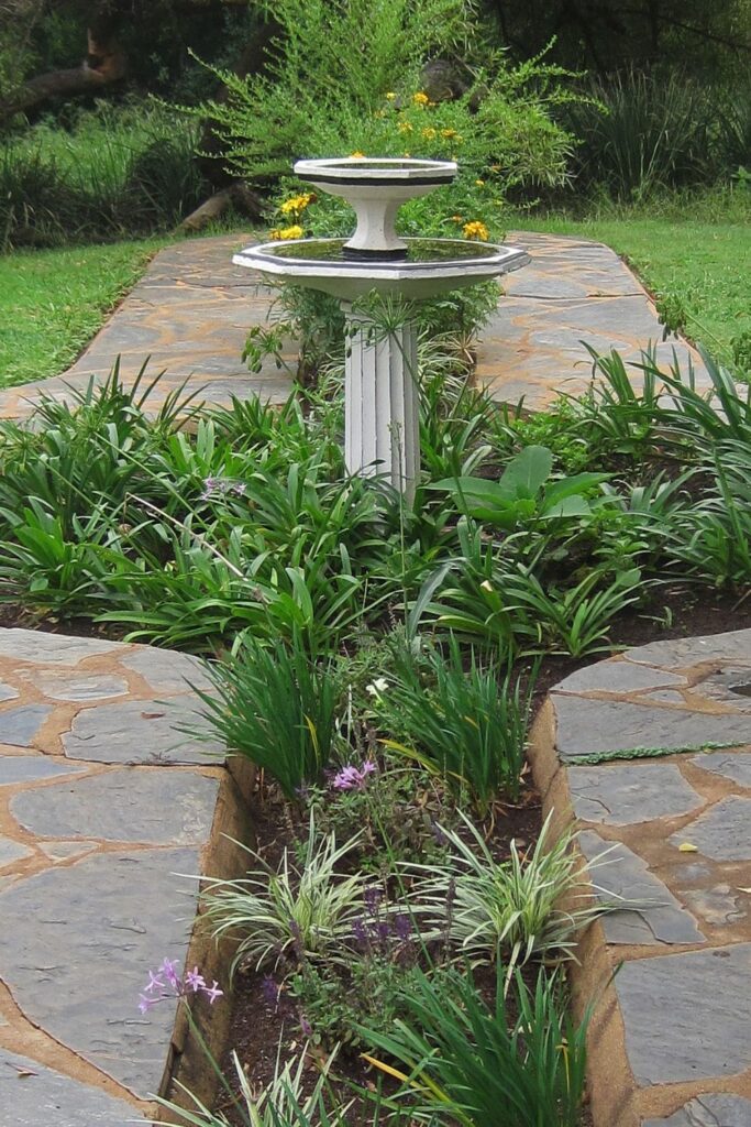 front yard garden with waterfall