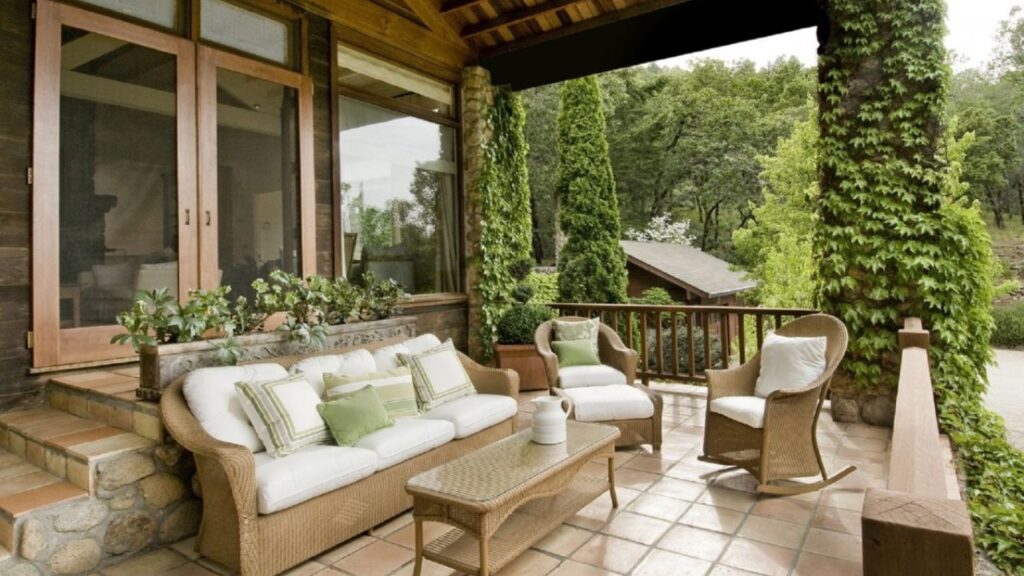 outdoor patio with climbing plants