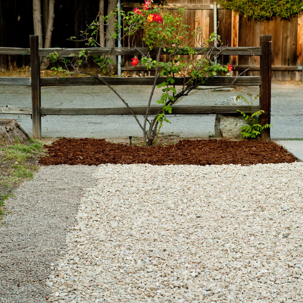 red mulch and gravel